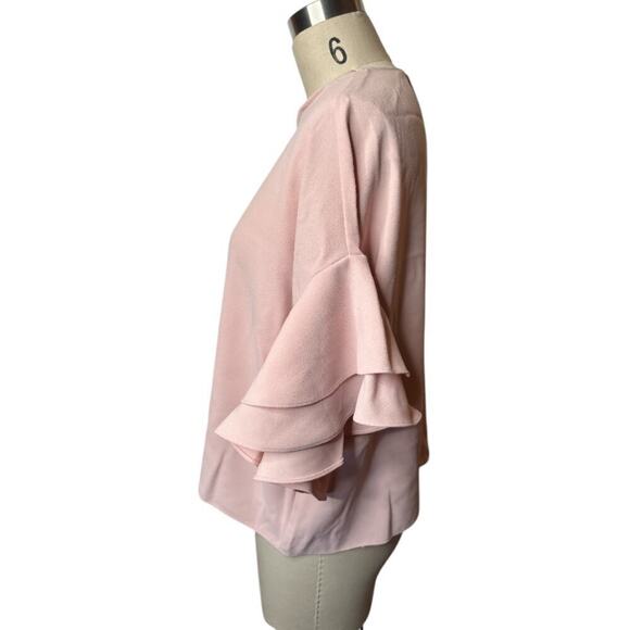 Zara Pink Pink Flounce Short Sleeve Loose Fit Blouse Women's Size L - Picture 3 of 6